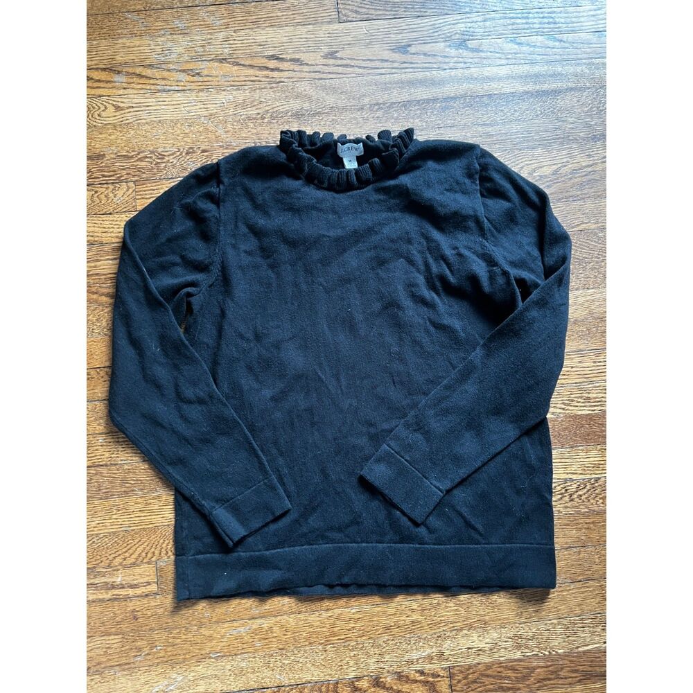 J.‎ Crew Black Ruffle Neck Long Sleeve Crewneck Pullover Sweater